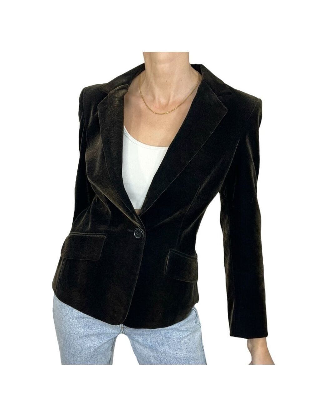 Mario Serrani brown black tailored fitted velvet jacket blazer 8